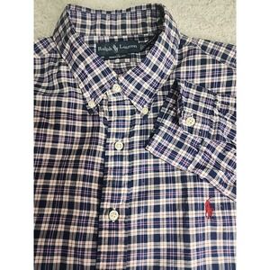 Ralph Lauren Shirt Mens XXL 2XL Blue Plaid Button‎ Down Long Sleeve Classic